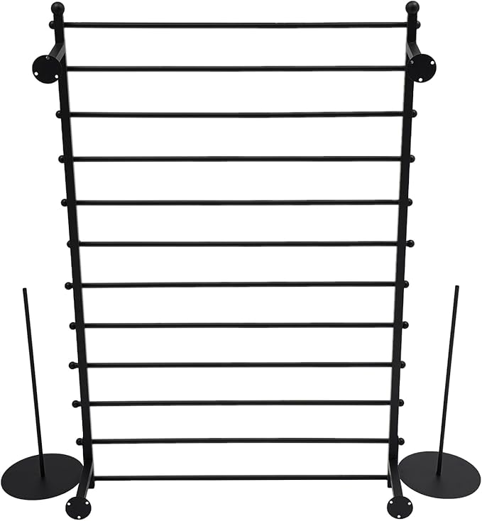 12-Tier Wall Mounted Scarf Rack, Scarf Display Rack, Towels Storage Hanger, Commercial Hijab Scarf Holder Organizer Space Saving for Retail Stores, Boutiques, Home (Black, 31.5in Width)