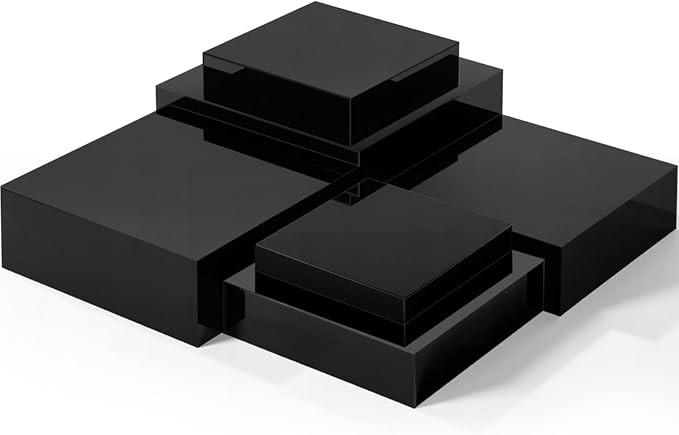 Geelin 6 Pack Acrylic Risers for Display Acrylic Cube Boxes Risers Display Stands with Hollow Bottoms Decorative Stand for Jewelry Candy Table Decor 6 Sizes(Black,10 to 15 Inch,Square)