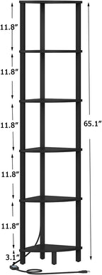 VIMBER 6-Tier Corner Shelf with LED Light, Industrial Corner Ladder Shelf, Rustic Display Shelf for Living Room, Bedroom, Kitchen, Home Office, Sturdy Frame, Black UJSJ002B