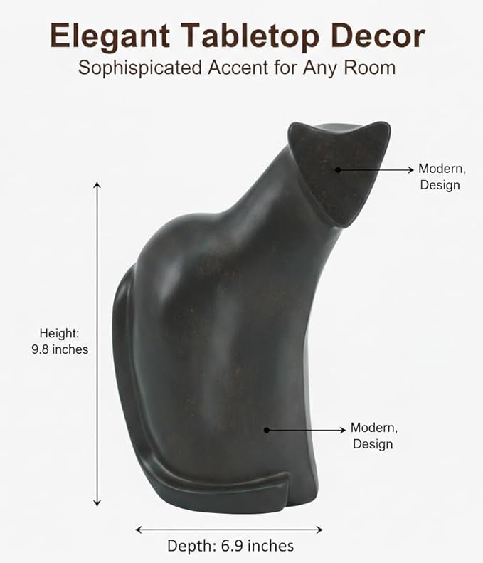 Young's Inc Modern Black Cat Resin Figurine Sculpture, Minimalist Cat Statue Home Decor, Abstract Cat Tabletop Accent for Living Room Shelf Desk Mantel, Contemporary Animal Art Decor, 10 Inch