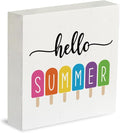 IYEZH Farmhouse Hello Summer Popsicles Wooden Box Sign Rustic Country Summer Box Sign Wood Sign Decor Summer Square Wood Sign Home Desk Tabletop Shelf Decor 5 x 5