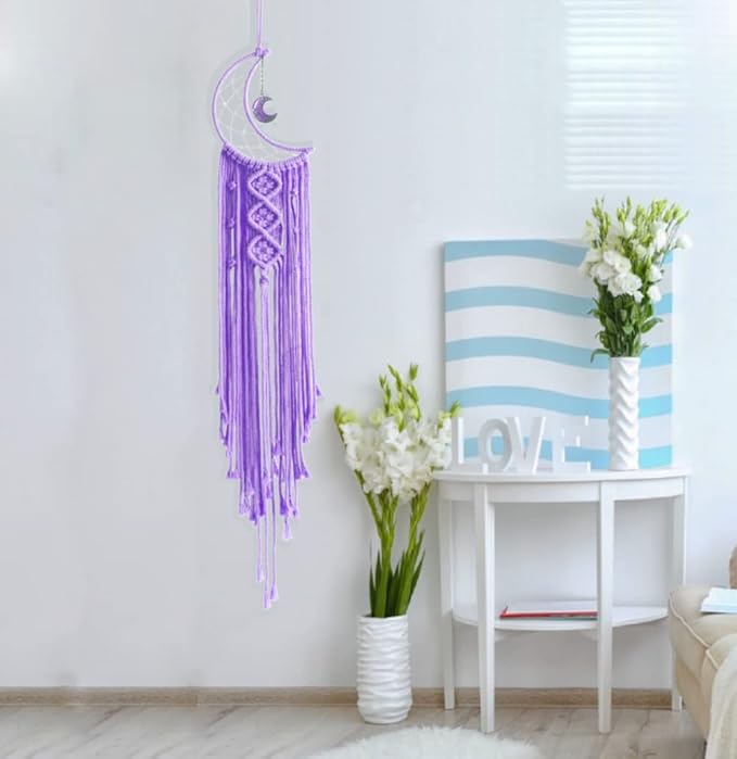 Dream Catchers Purple Moon Dream Catcher with Light, Dream Catcher for Girls Bedroom Decor for Women, Macrame Dreamcatcher Boho Room Wall Decor for Teen Girls Birthday Gifts Women Purple Gift