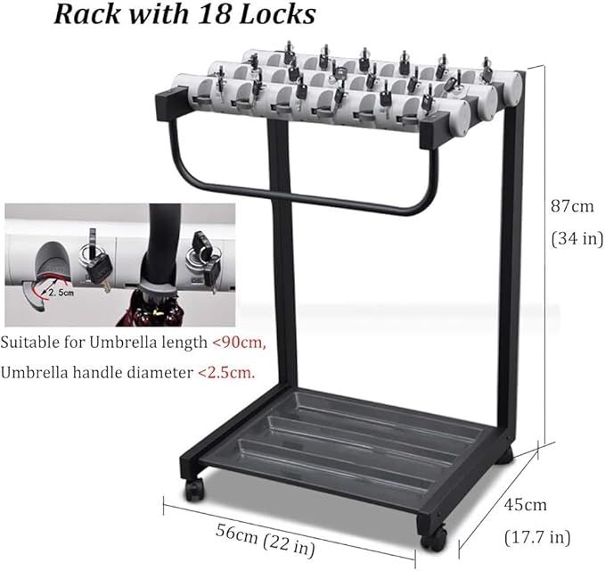 Large Umbrella Stand Rack - Commercial Entryway Umbrellas Holder with 18 Locks & Wheels, for Indoor Outdoor, Tall Enough Interior Decoration, Home Decoration