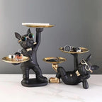 Adorable French Bulldog Statue with 2 Trays and Cute Glasses Black Resin Dog Sculpture Ornament Animal Figurines Home Decor Anniversary Thanksgiving Christmas Birthday Gifts