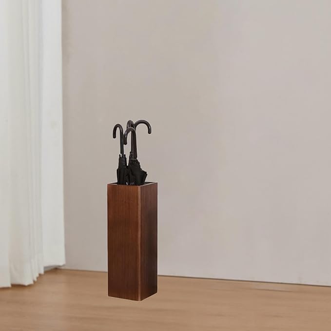 Umbrella Storage Bucket Wooden Umbrella Holder Umbrella Stand Household for Shopping Mall, Dark Wood Color