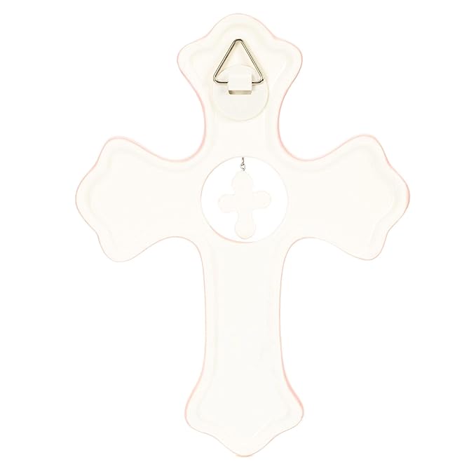 DEMDACO Bless This Child Wall Cross - Blessing Cross for Baby - Faith Nursery Decor - Gift for Newborn - Religious Christian Wall Hanging - Porcelain - Gift Box Packaging - Pink