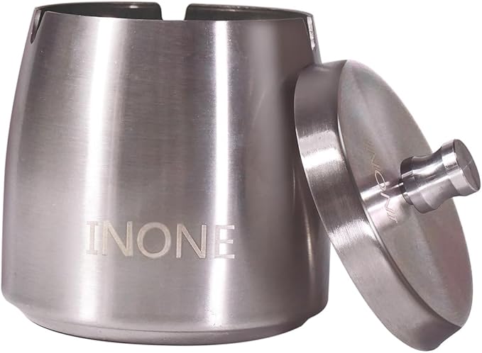 INONE Extra Large Ashtray with Lid for Cigarette, Stainless Steel Smokeless Odorless Windproof Ash tray for Home Office Tabletop Outside Patio Outdoor Balcony(4.72''x3.93''x4.33'')