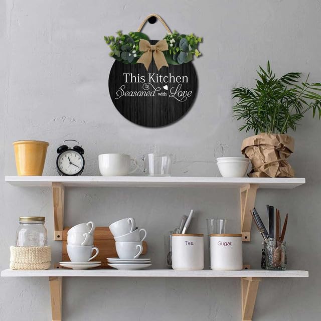 Kitchen Sign,This Kitchen Is Seasoned With Love Rustic Round Wooden Sign,For Home, Office, Store Or Restaurant