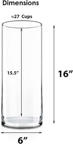 CYS EXCEL Cylinder Clear Glass Vase (H-16" D-6") | Multiple Size Choices Glass Flower Vase Centerpieces | Hurricane Floating Candle Holder Vase