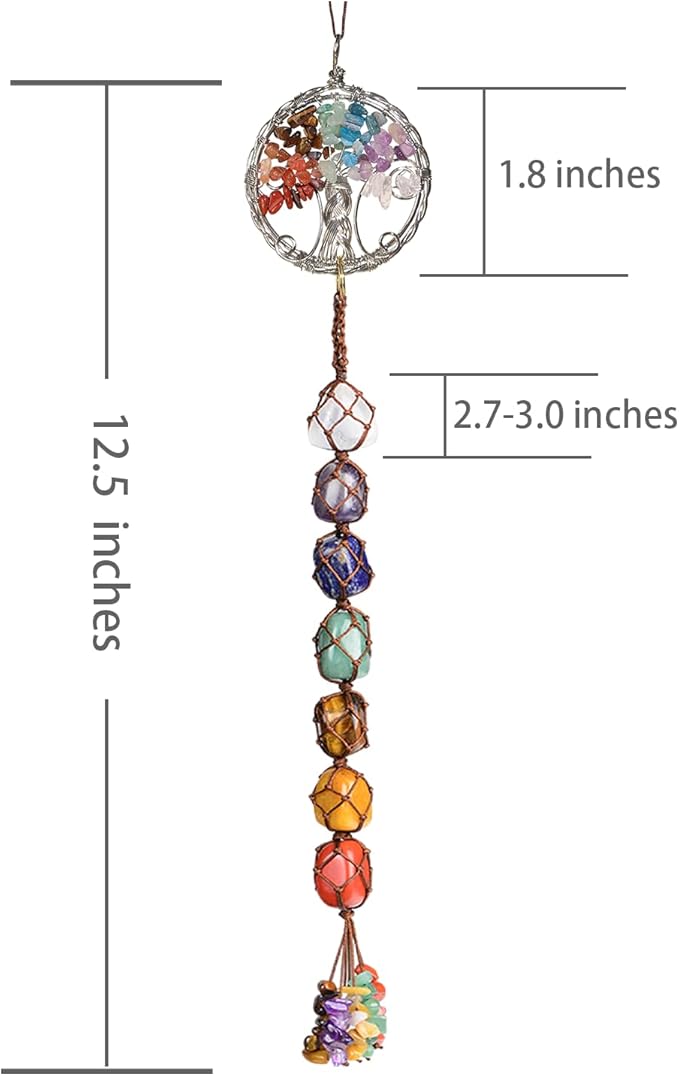 Handmade Crystal Window Car Hanging Ornaments 7 Chakra Home Decoration Feng Shui Ornament Yoga Meditation Car Decoration Tumbled Palm Stones (Style13)