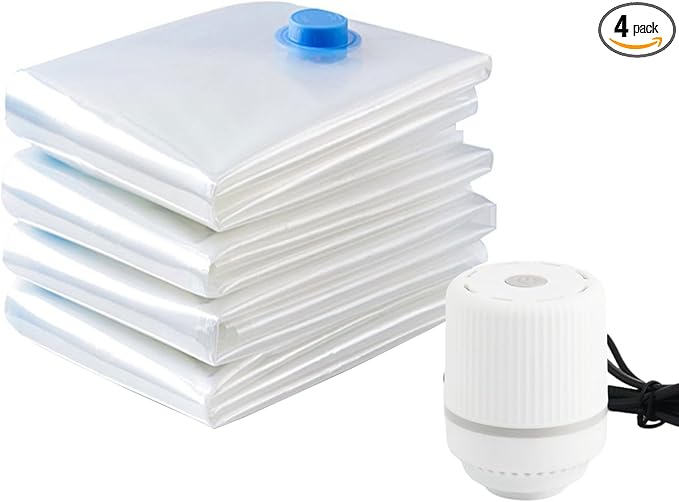 Vacuum Storage Bags with Electric Pump, Multi Size Space Saver Bags for Clothes, Comforters & Blankets, Compression Storage Bags with Airtight Seal, Reusable Travel Packing Bags (39.4 * 47.2 in)