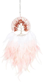 Pretty Jolly Fairy Pink Tree of Life Dream Catcher Wall Decor with Healing Crystal Stone Handmade Feather Dream Catchers Decoration Wall Hanging Bedroom Living Room Wedding Party Home Decor-25.6"