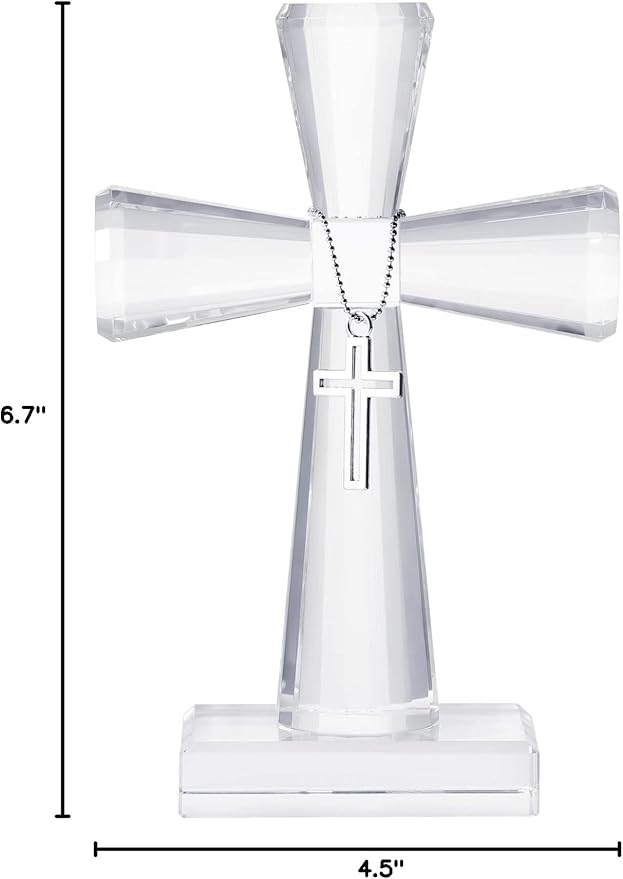 YWHL Handmade Crystal Cross Standing Religious Gifts for Women Men, Glass Cross Collectible Figurines for Home Decoration