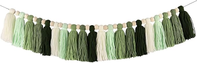 DrCor Sage Green Tassel Garland – Woodland Classroom Decor for Back to School Bulletin Board, Reading Corner, Nursery, Kids Room, Baby Shower, Dorm Room & Teacher Classroom Decorations