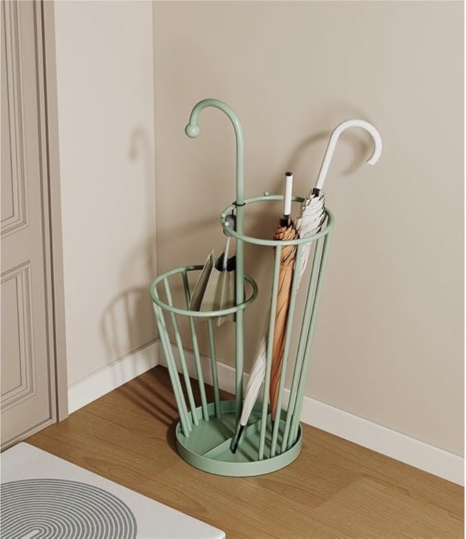 Umbrella Stand, Umbrella Holder, Freestanding Umbrella Basket with Drip Tray, Modern Iron Frame Umbrella Storage, Indoor Umbrella Holder for Entryway(Green)