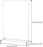 Sywhitta Clothing Rack on Wheels with Mesh Storage Shelf & Sturdy Metal Frame, Rolling Garment Rack for Hanging Clothes, Coats, Skirts, 39.76" L x 16" W x 64.56" H,White