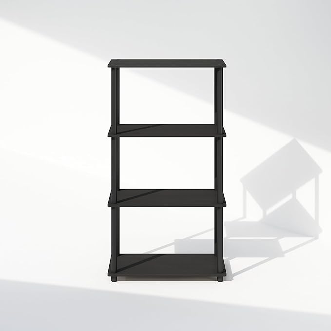Furinno Turn-N-Tube Book Shelf, 4-Tier Bookshelf, Bookcase with Multipurpose Compact Display Rack, 11.6 x 23.6 x 43.2, for Living Room, Bedroom, Home Office, Americano/Black