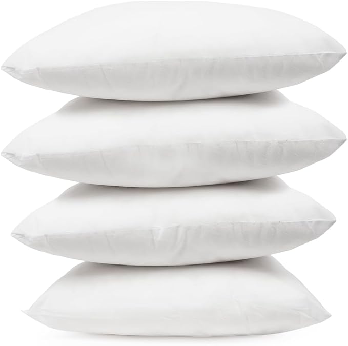 Covers & All Throw Pillow Inserts Only Pack of 4, Durable Soft Square 12 x 12 Inches 65 GSM Non-Woven Fabric with 15D Silicon Fiber Filling, Universal uses for Home Decor Office Indoor Outdoor