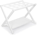 VASMIA Luggage Rack,Bamboo Suitcase Stand with Storage Shelf,Folding Luggage Stand for Guest Room,Hotel,Bedroom,Heavy-Duty, Holds up to 131 lb, White
