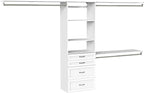 ClosetMaid SuiteSymphony Hanging Closet Kit Includes (1) Tower, (3) Closet Rods, (4) Shelves, (3) Top Shelves w/Brackets, and (4) Drawers, White