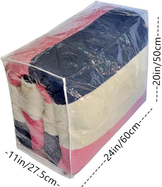 Clear Vinyl Storage Bags with Zipper 24x20x11 Inch, Clothes Bag Organizer, Space Saver PVC Comforter Clear Storage Bags for Blanket, King Size Pillows Storage,Linen Storage (3 Pack)
