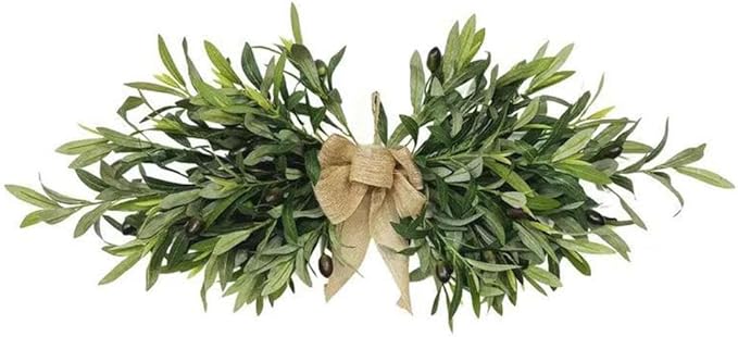 24" Floral Swag,Artificial Olive Flower Swag,Spring Floral Swag with Green Leaves Olive Fruit,Handmade Front Door Twigs Leaves Greenery Decorative Swag,Artificial Swags for Wedding Arch Party Home