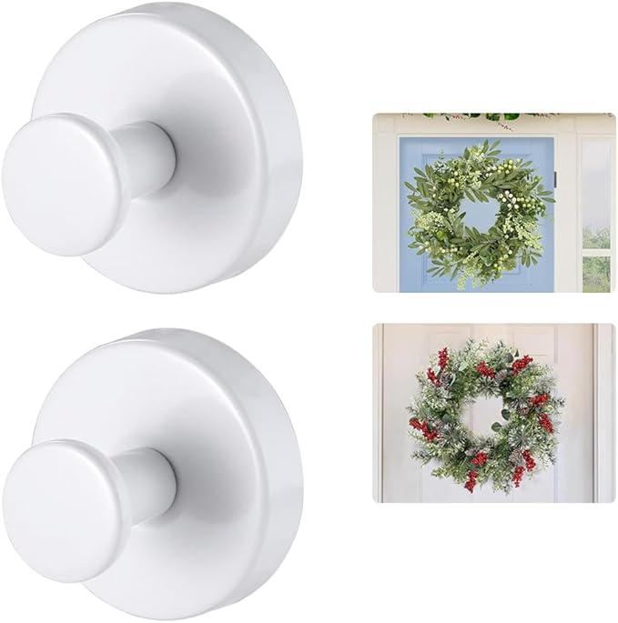 Suction Cup Wreath Hanger，Suction Cup Hooks Hanging 15 Lbs，Waterproof Suction Cup Wreath Holder for Windows, Shower, Wreaths，Smooth Doors (White, 2)