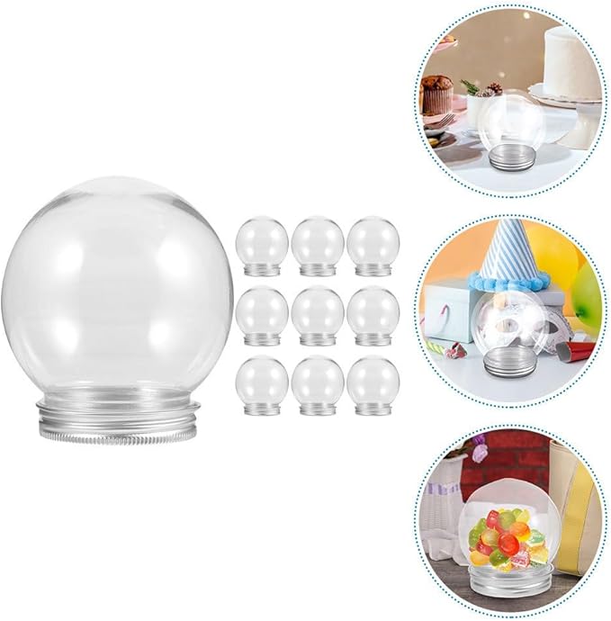 BESTOYARD 20Pcs DIY Snow Globe Water DIY Kit - Clear Water Globe Jars, Photo Snow Globes, Fancy Snow Globes with Glitter Flakes