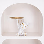 Bear Jewelry Tray Organizer for Keys, Lipsticks, Earrings and Accessories, Bear Statue Suitable for Living Room, Office, Entryway Table and More (White & Gold)
