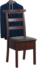 Wood Chair Valet Stand, With Hanger Trouser Bar, Top Storage Tray Wardrobe, With Large Drawer Clothing Rack, Men Women Floor Standing Suit Valet for Living Room, Entryway, Bedroom, Office