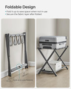 SONGMICS Luggage Rack for Guest Room, Suitcase Stand with Storage Shelf, Steel Frame, Foldable for Easy Storage, Hotel, Bedroom, Slate Gray URLR003G01