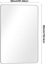 BONEWEI Silver Bathroom Mirror,60x40 inch Wall Mirror for Bathroom Wall Mounted,Rectangle Mirror for Bathroom Over Sink,Modern Frame Round Corner for Living Room,Bedroom Entryway,Horizontal/Vertical