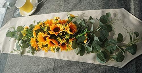 H&S BRIDAL Wedding Arch Flowers, 30 Inch Rustic Artificial Floral Swag for Door Lintel, Green Leaves Rose Peony Sunflowers Table Centerpieces Home Decoration