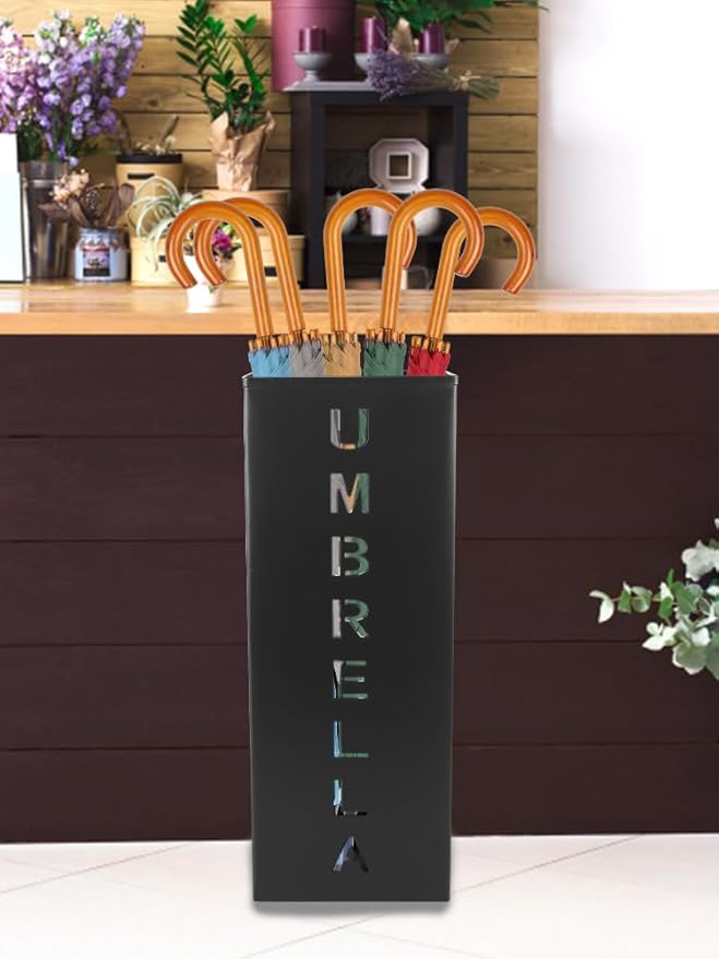 Metal Umbrella Holder, 16.5x6.3x6.3inch Square Free Standing Umbrella Rack Decorative Umbrella Holder Bin Multipurpose Walking Sticks Holder for Umbrella Cane Entryway Home Office (Style A)