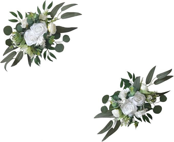 2X Wedding Arch Flowers Decorative Swags Floral Swag Welcome Sign Decoration for Party, White Flowers