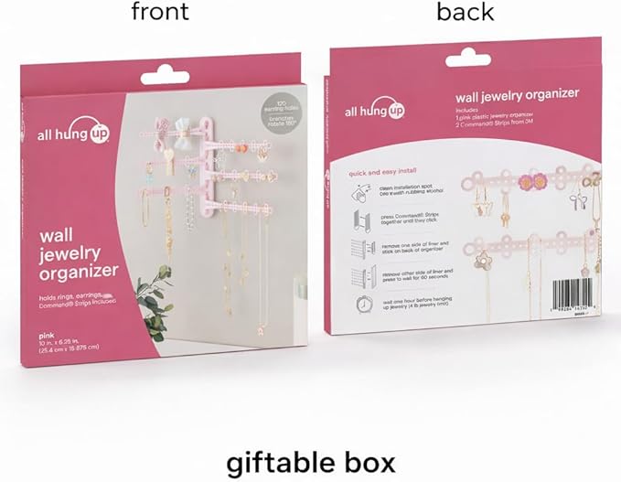 6-Tier Wall Jewelry Organizer Wall Mounted Jewelry Organizer Earring Holder Wall Mount Hanging Necklace Organizer Jewelry Hanger Hanging Necklace Holder Organizer Display (Pink)