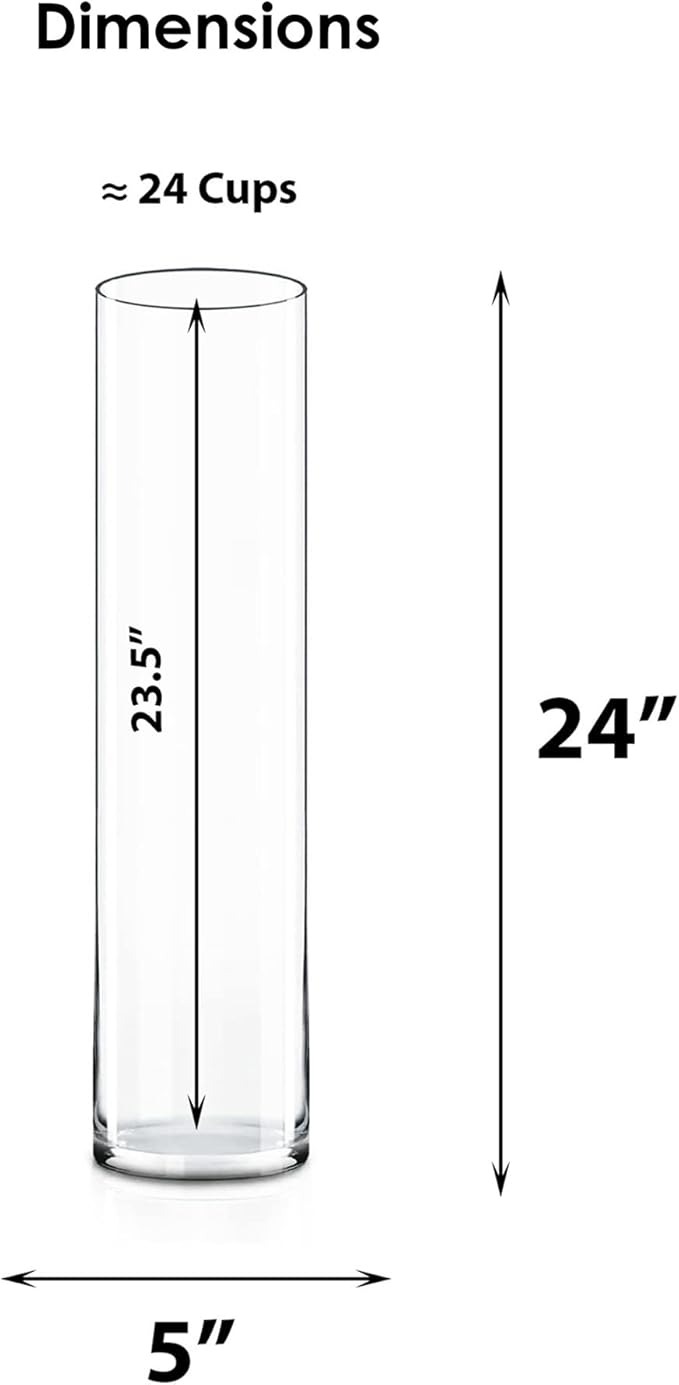 CYS EXCEL Glass Cylinder Vase (H:24" D:5") | Multiple Size Choices Glass Flower Vase Centerpieces | Hurricane Floating Candle Holder Vase