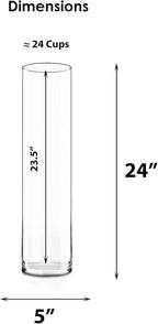CYS EXCEL Glass Cylinder Vase (H:24" D:5") | Multiple Size Choices Glass Flower Vase Centerpieces | Hurricane Floating Candle Holder Vase