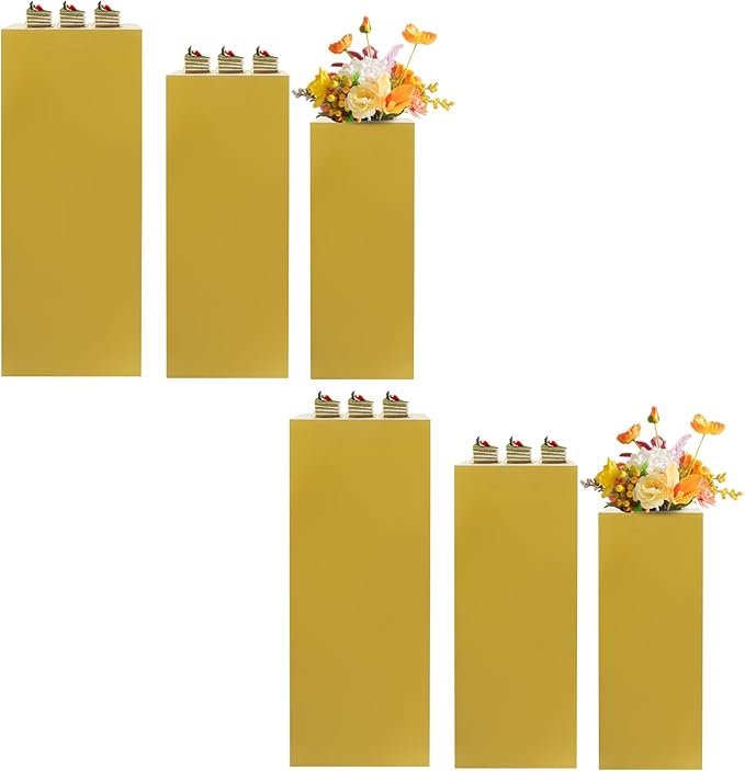 6Pcs Square Display Pedestal Stands Set for Party, Metal Display Stand Plinth Pillars, Cake Stands Pillars for Wedding Birthday Art Decor Risers, 11.8*31.5" (L), 11.02*25.6" (M), 10.24*23.6" (S)