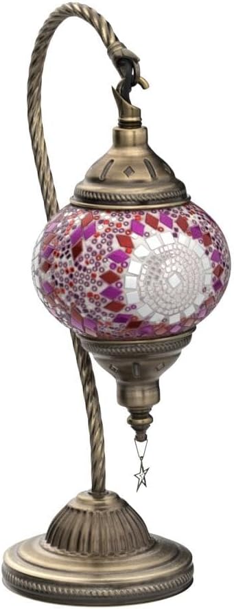 Yarra-Decor Turkish Moroccan Lamp with Bronze Base 3 Color Options Handmade Swan Neck Tiffany Mosaic Glass Bedside Lamps for Bedroom (LED Bulb Included) (3)