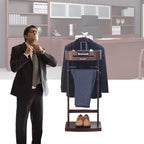 Suit Valet Stand for Men, Freestanding Clothes Valet Stand with Base, Walnut Color