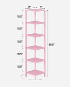 TUTOTAK Corner Shelf with LED Light, 6-Tier Corner Bookshelf for Small Space, Narrow Display Corner Shelf Stand with Storage Rack, for Living Room, Bedroom, Pink BS08BP006L