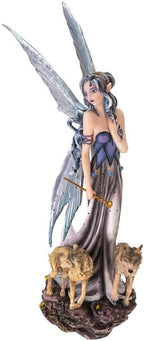 Pacific Giftware Moonlight Fairy with Wolves Fantasy Figurine with Glittering Wings and Guardian Wolves Perfect for Nature and Fantasy Decor Collectible Figurine 10 Inches Tall