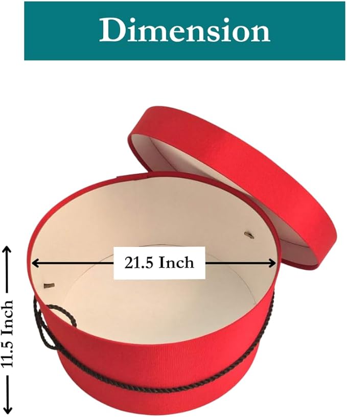 Sarah's Hat Boxes Classic Red Hat Box – 21.5" x 11.5" (Dia. x Ht.) Handmade in USA – Odorless Non-Toxic Adhesive, Cording Handle – Premium Storage for Hats & Accessories