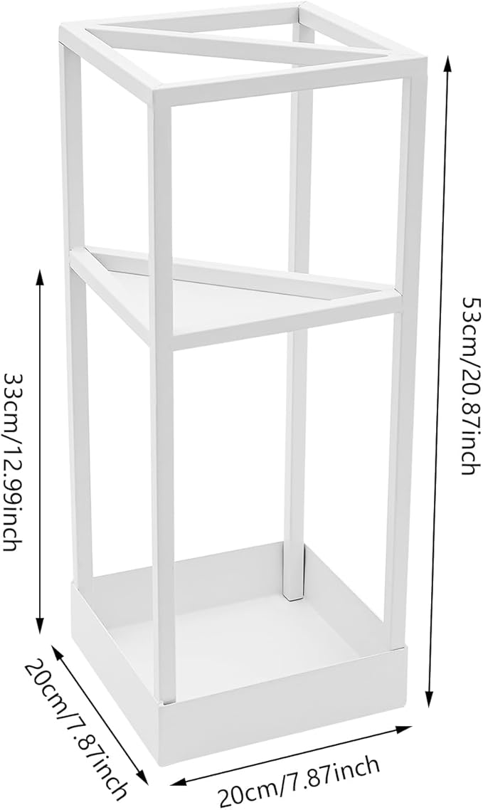 Umbrella Stand, 2-Tier Umbrella Holder with Drip Tray for Entryway, Freestanding Umbrella Rack Organizer for Walking Sticks & Canes, White Iron Modern Design for Home Office Hallway