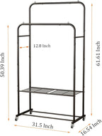 SUOERNUO Clothes Rack with Wheels Garment Rack for Hanging Heavy-Duty Clothing Rack Metal Rolling Clothes Shelves for Bedroom, Closet (Black)