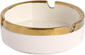 Saim Ceramic Cigar Ashtray for Men - Retro Round Desktop Ash Tray with Gold Edge, Anti-Slip Bottom, for Home Office Patio Outdoor Smoking (White)