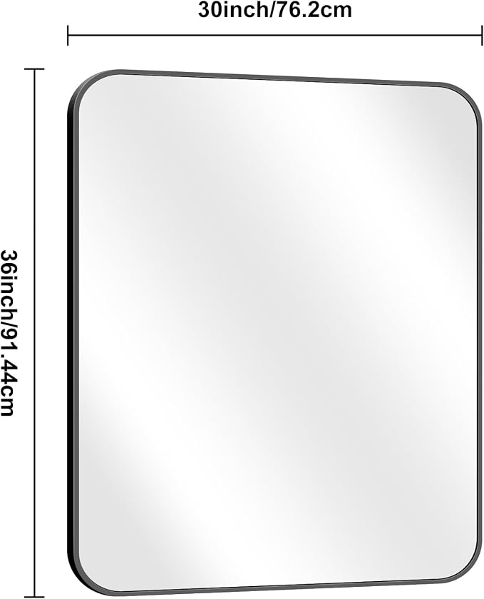 BONEWEI 30x36 inch Bathroom Mirror 2-Pack,Black Rectangle Mirror,Wall Mounted Bathroom Frame Vanity Mirror with Round Corner for Bedroom Living Room, Entryway Hangs Horizontal or Vertical