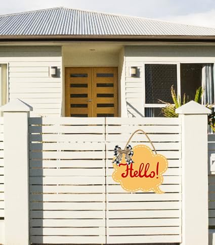 Hello Sign for Front Door 12'' Bubble Shape Wood Sign Hanging Decor Outdoor sign for Farmhouse porch Wall Pediments Decorations