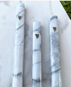 A&S Mezuzot Aluminum Mezuzah Case with 3D Painted Shin Design Easy Peel and Stick Judaica Door Mezuzah for Parchment Scroll (White Marble, 7 Inches)
